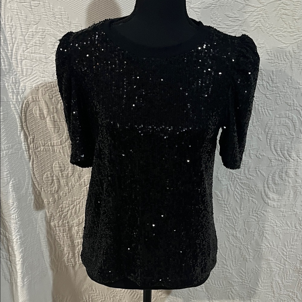 Catherine Malandrino Black Sequin Top, size medium, NWT